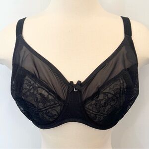 Chantelle Sheer Black Underwire Unlined Delicate Lace Bra France 34 G DDDD